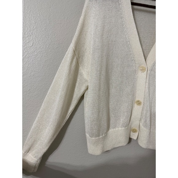 Banana Republic Womens Cream Linen Blend V Neck Button Up Cardigan Sweater XL - Picture 2 of 5